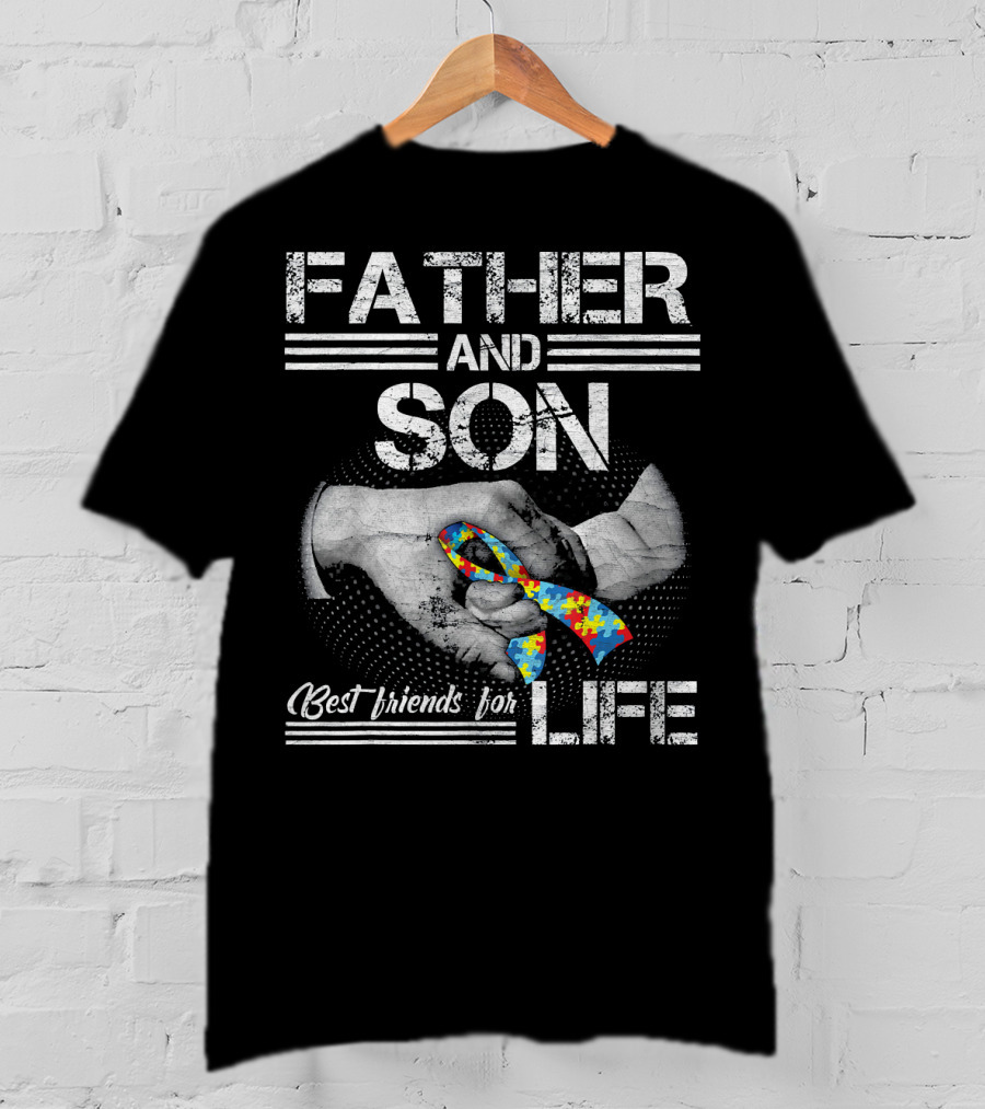 Father And Son Best Friends For Life Autism Puzzle Handshake T-Shirt