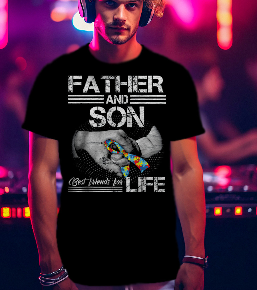 Father And Son Best Friends For Life Autism Puzzle Handshake T-Shirt