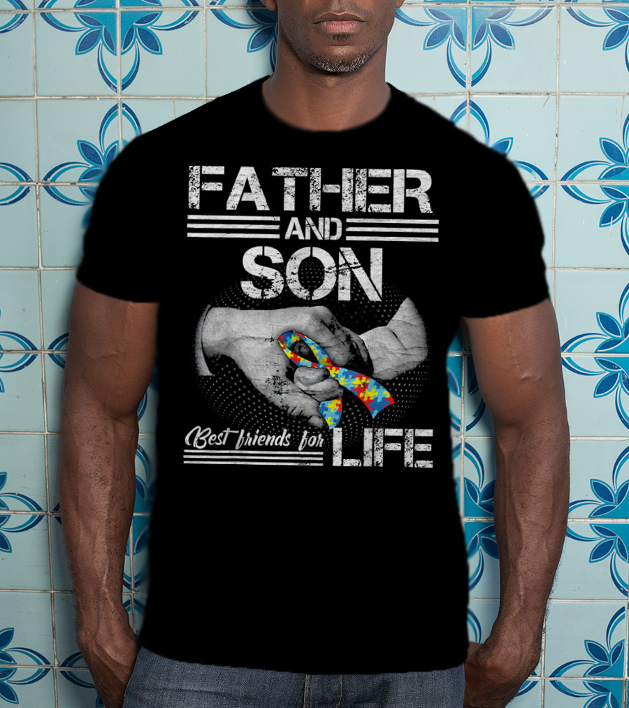 Father And Son Best Friends For Life Autism Puzzle Handshake T-Shirt