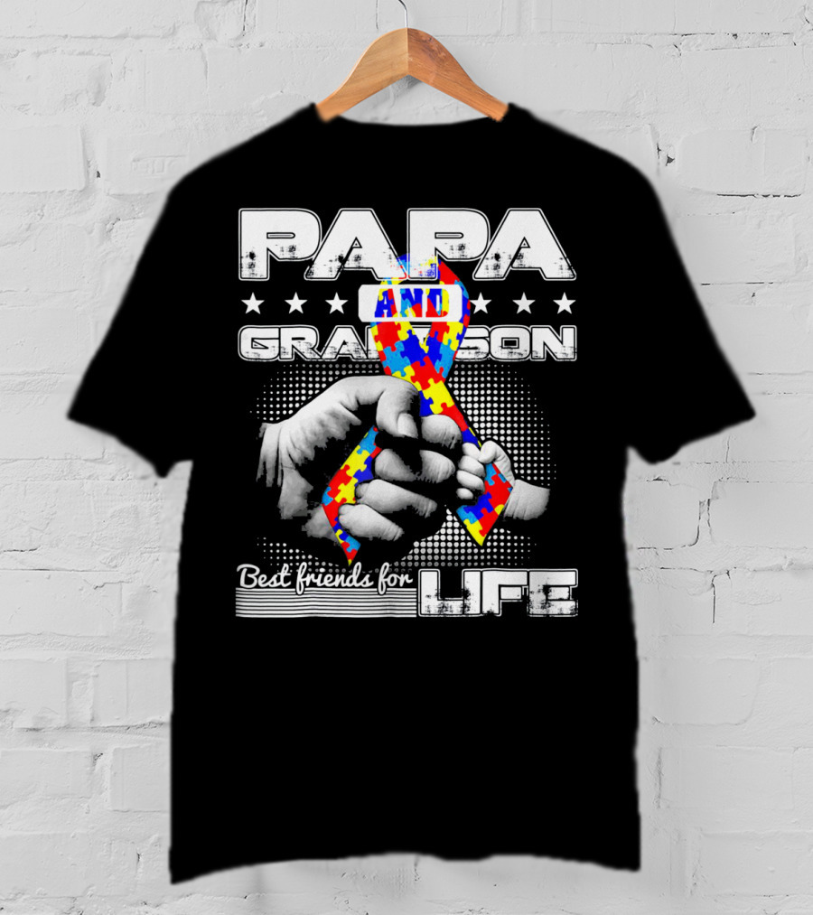 Papa And Grandson Best Friends For Life Puzzle Ribbon Hands T-Shirt