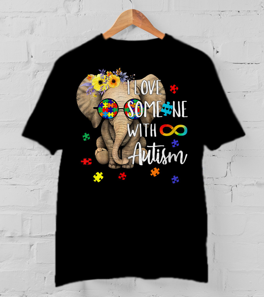 I Love Someone With Autism Hippie Elephant Puzzle Pieces Infinity T-Shirt