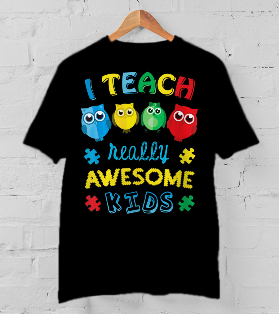 I Teach Really Awesome Kids Autism Teacher Awareness Cute Owl T-Shirt