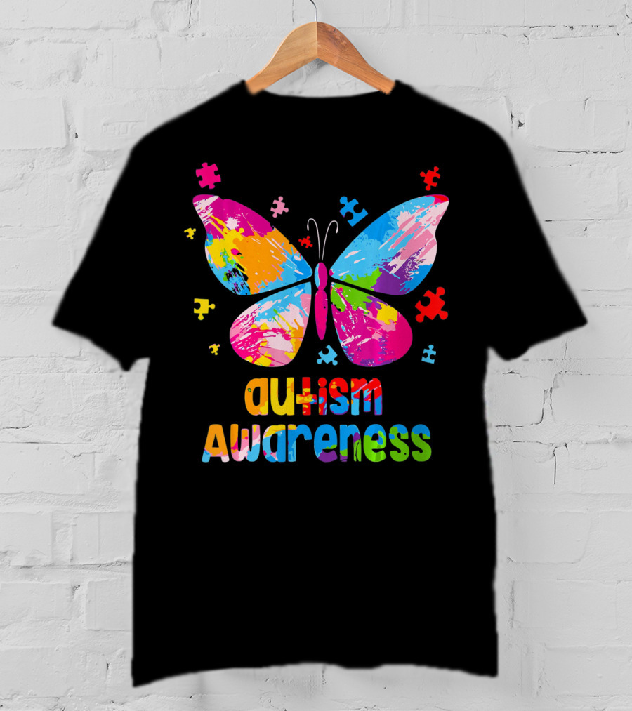 Colorful Butterfly Autism Awareness Puzz Puzzle Pieces T-Shirt