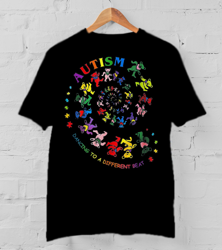 Autism Awareness Dancing To A Different Beat Colorful Spiraled Bears T-Shirt