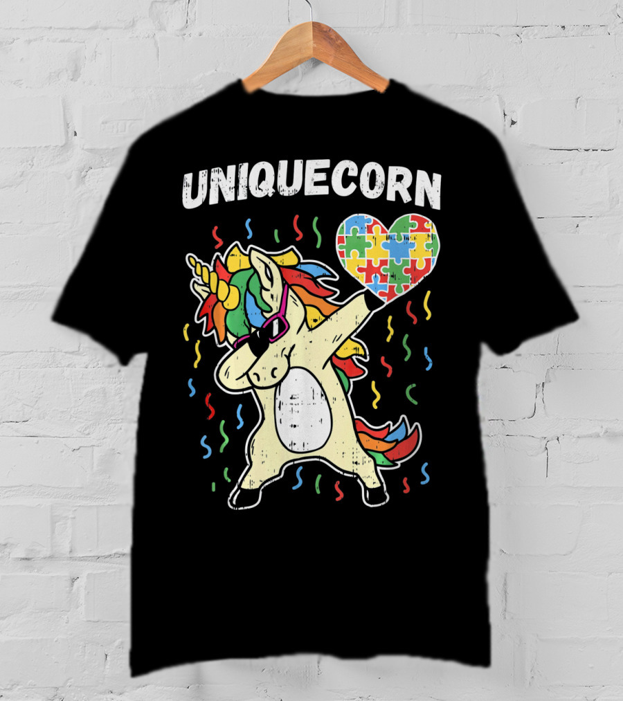 Uniquecorn Dabbing Unicorn Puzzle Heart Autism Awareness T-Shirt