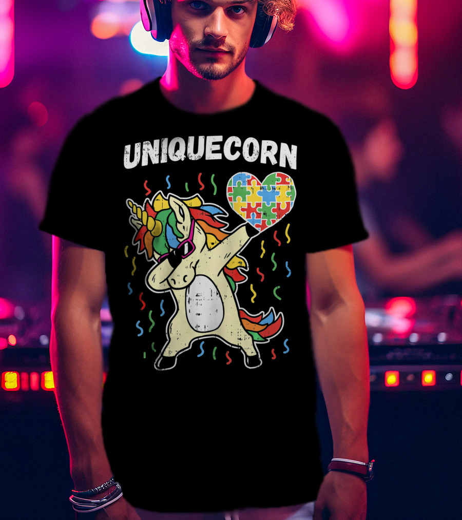 Uniquecorn Dabbing Unicorn Puzzle Heart Autism Awareness T-Shirt