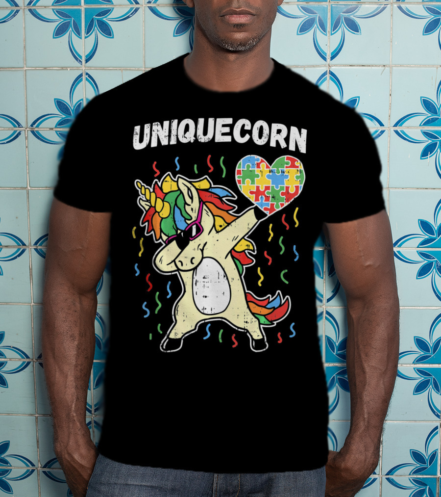 Uniquecorn Dabbing Unicorn Puzzle Heart Autism Awareness T-Shirt