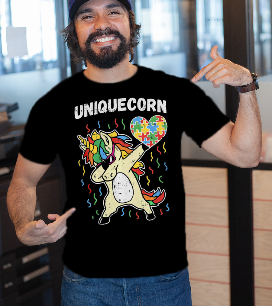 Uniquecorn Dabbing Unicorn Puzzle Heart Autism Awareness T-Shirt