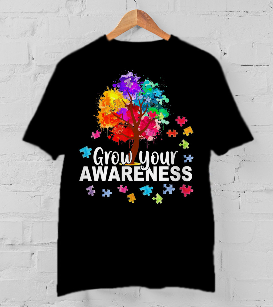 Grow Your Awareness Colorful Tree With Puzzle Pieces T-Shirt