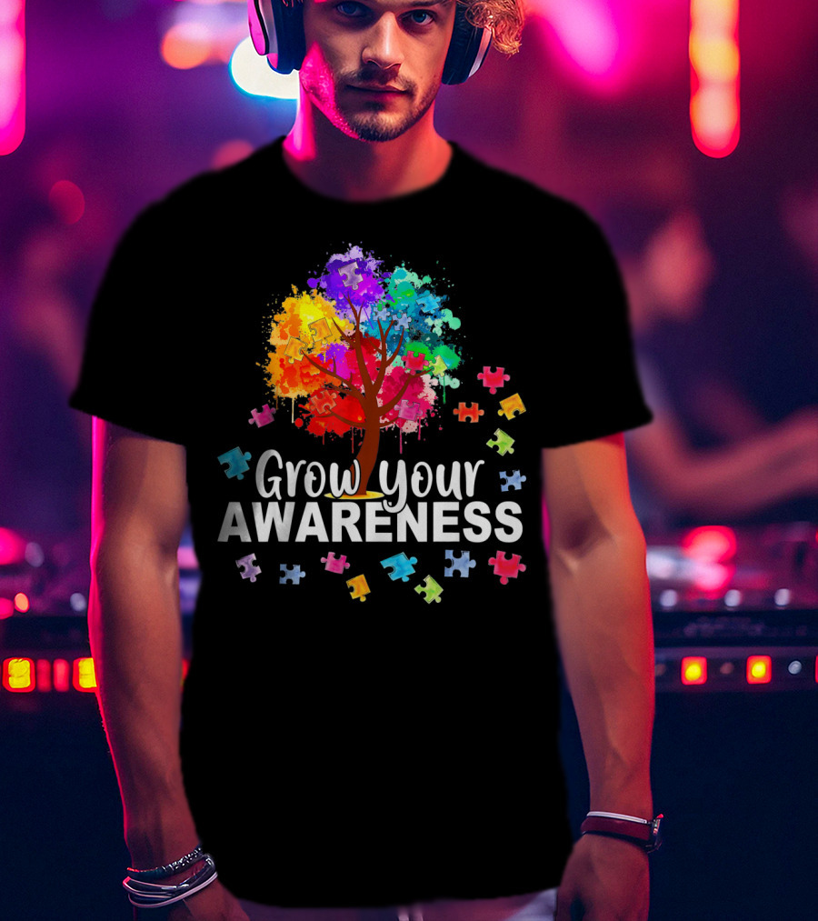 Grow Your Awareness Colorful Tree With Puzzle Pieces T-Shirt