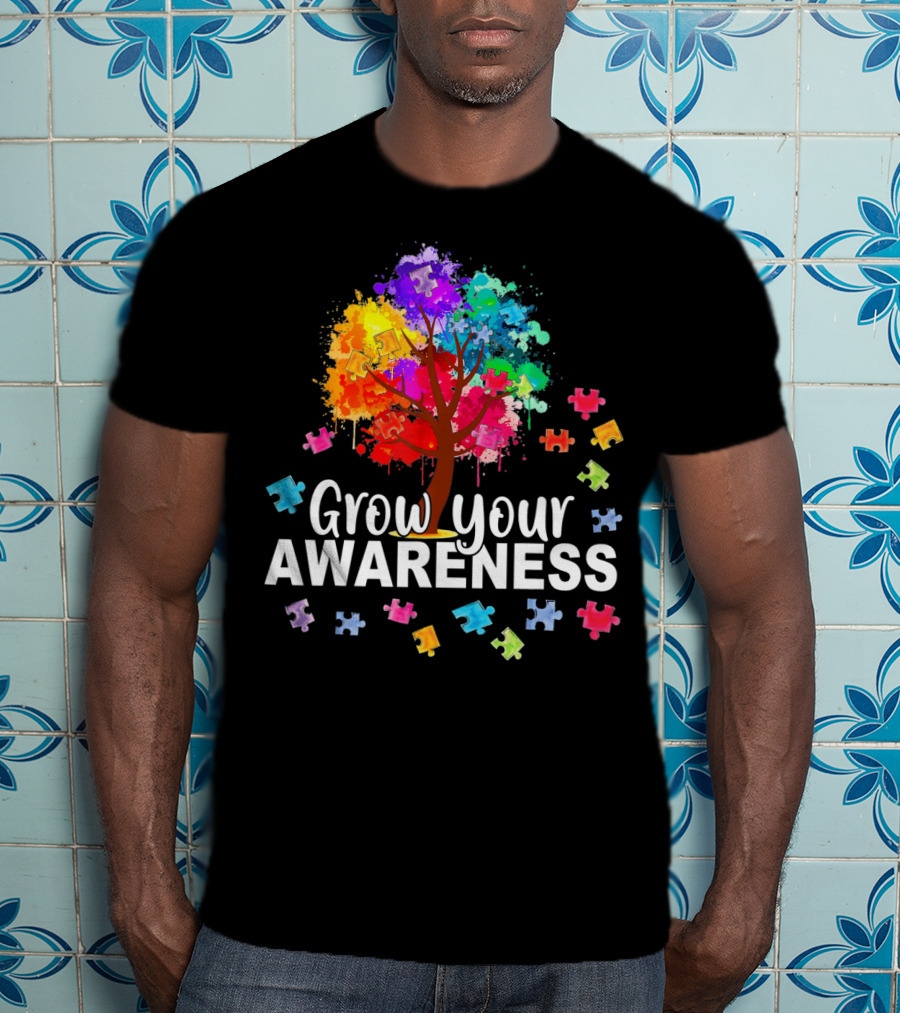 Grow Your Awareness Colorful Tree With Puzzle Pieces T-Shirt