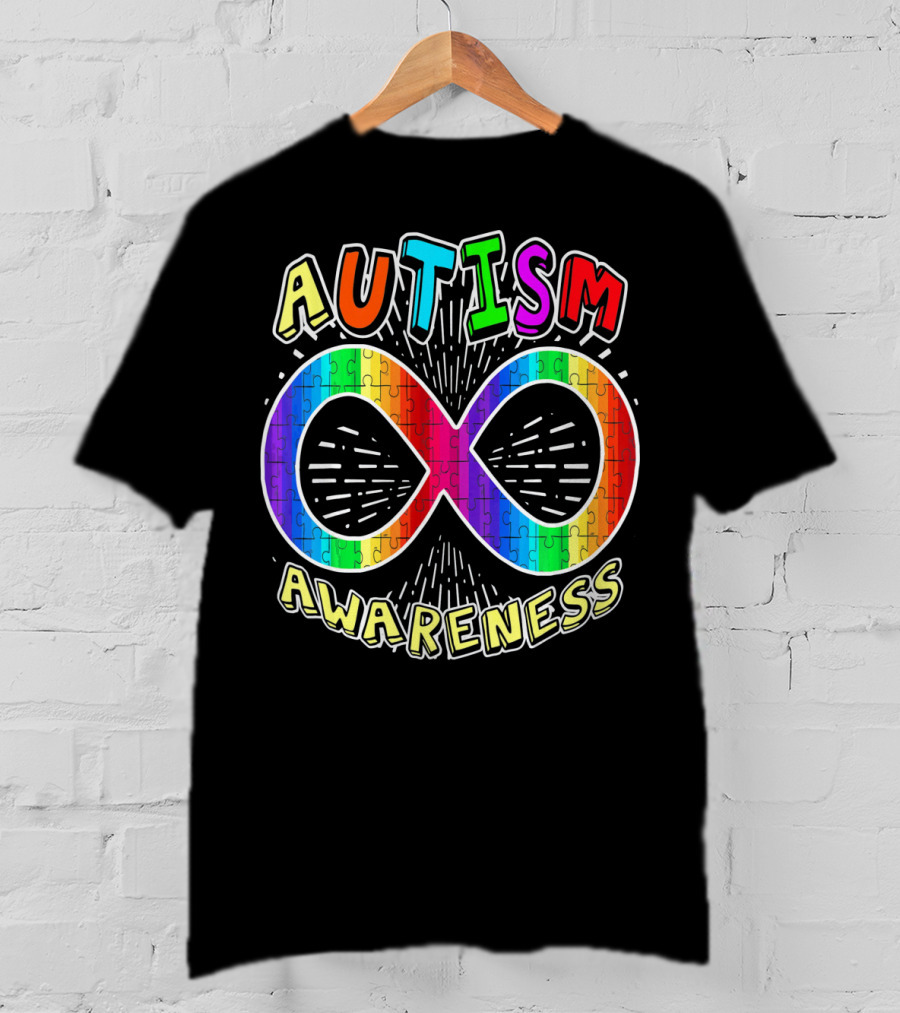 Autism Awareness Infinity Symbol With Rainbow Puzzle T-Shirt