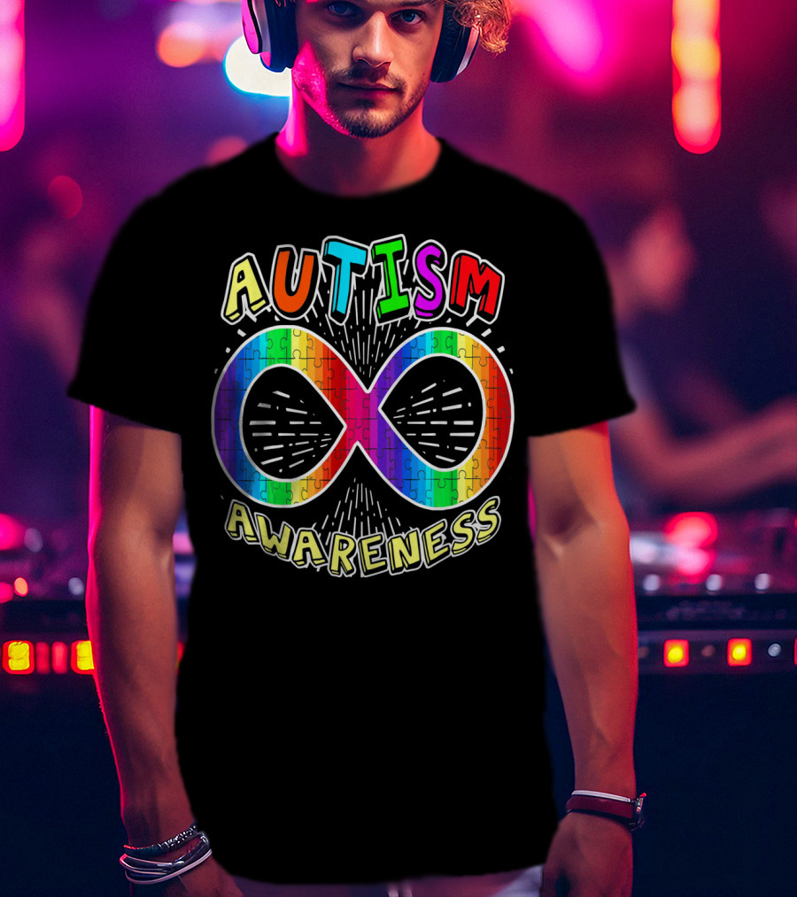 Autism Awareness Infinity Symbol With Rainbow Puzzle T-Shirt