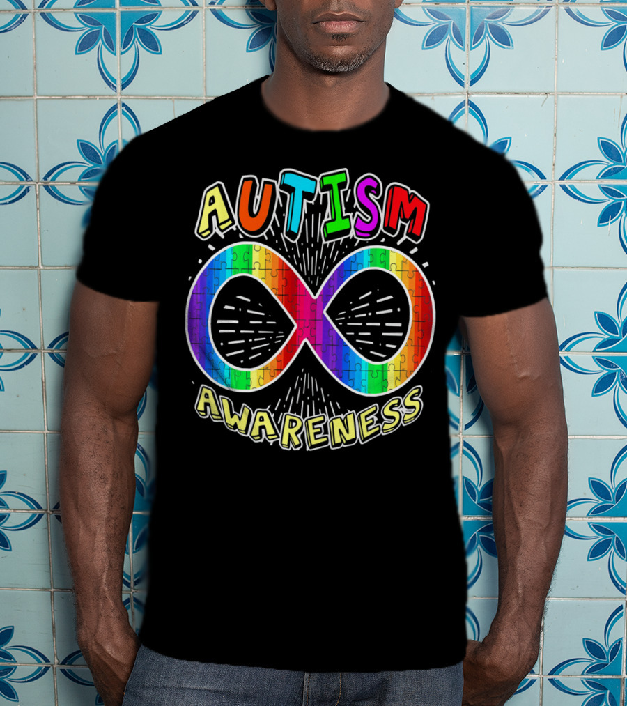 Autism Awareness Infinity Symbol With Rainbow Puzzle T-Shirt