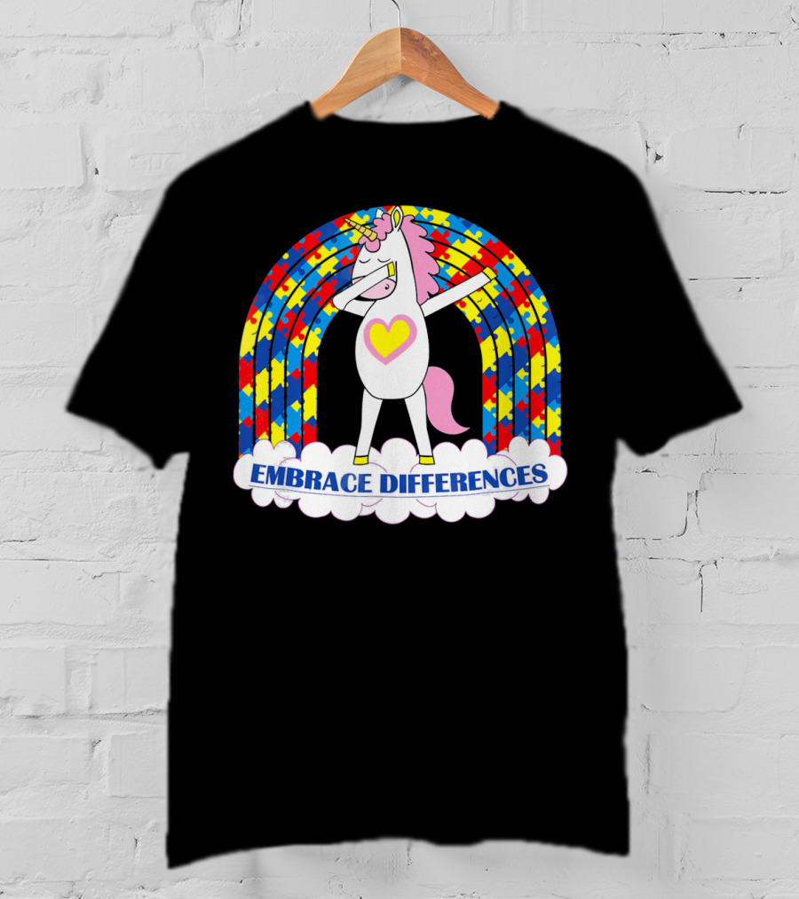 Embrace Differences Autism Awareness Kids Teens Girls Unicorn T-Shirt