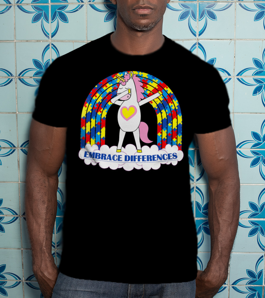 Embrace Differences Autism Awareness Kids Teens Girls Unicorn T-Shirt
