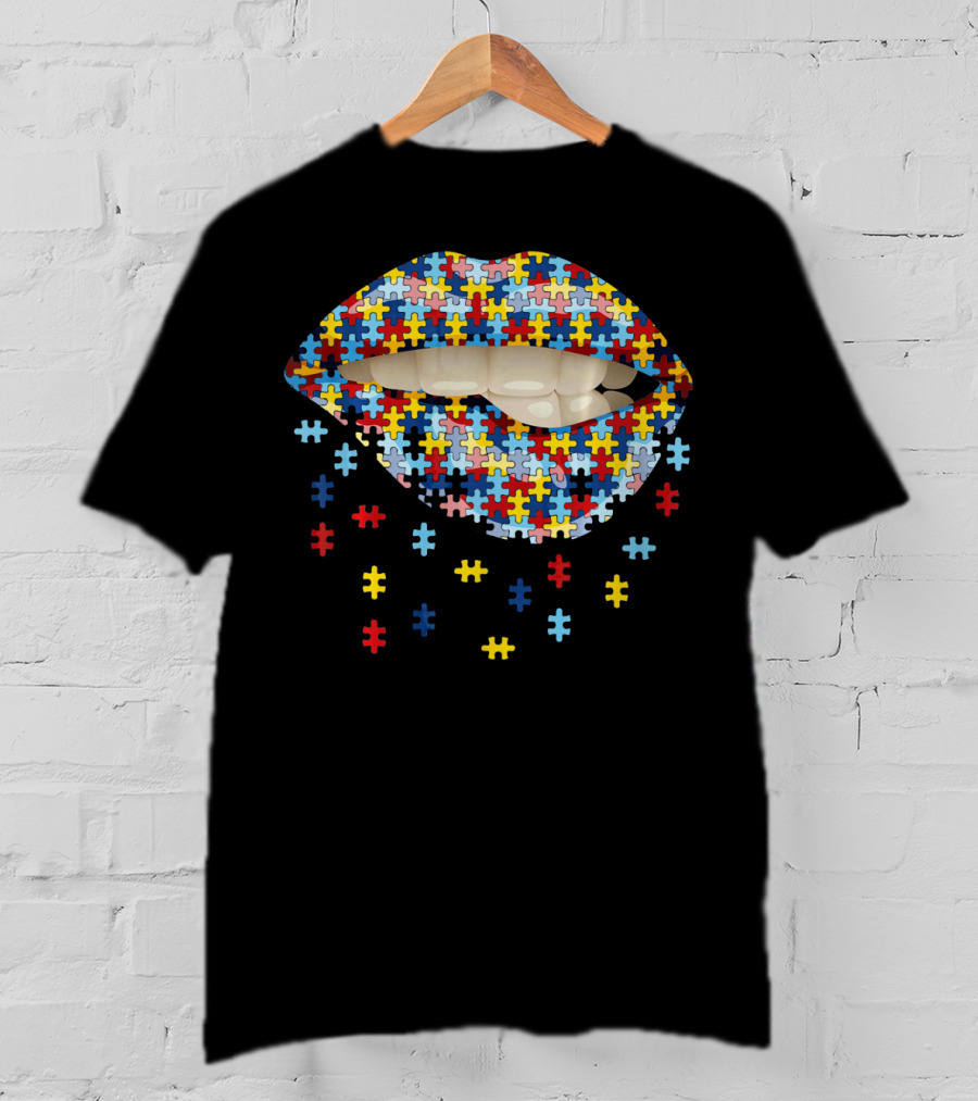 Autism Awareness Puzzle Pieces Lip T-Shirt