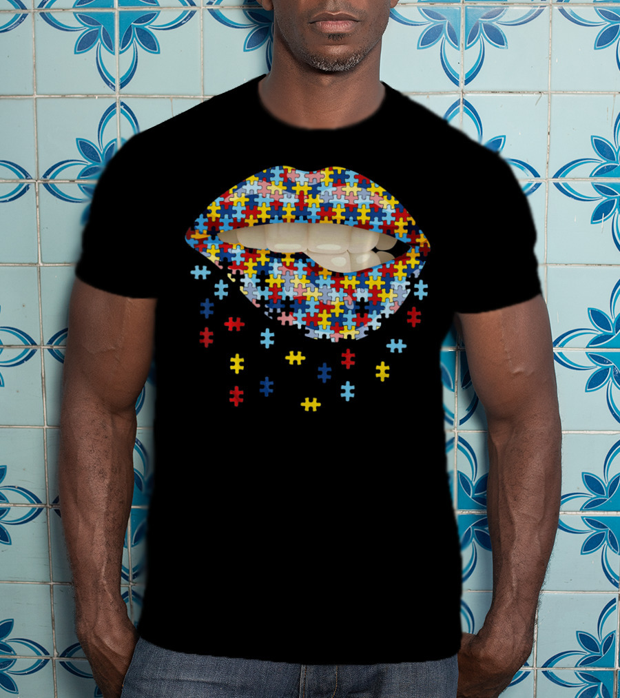 Autism Awareness Puzzle Pieces Lip T-Shirt