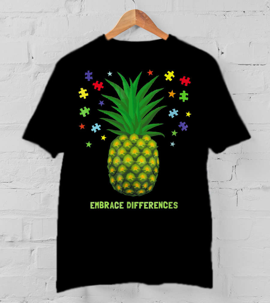Embrace Differences Autism Awareness Beach Pineapple Puzzle Pieces T-Shirt