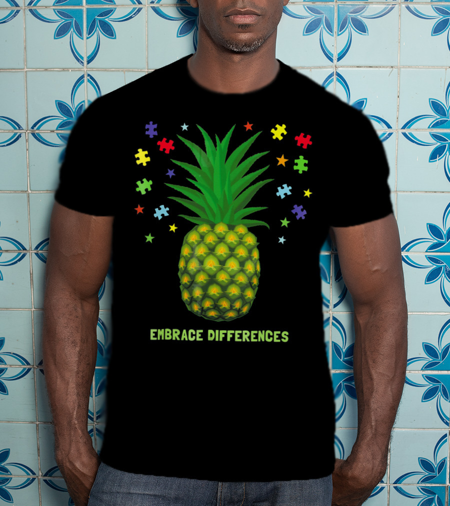 Embrace Differences Autism Awareness Beach Pineapple Puzzle Pieces T-Shirt