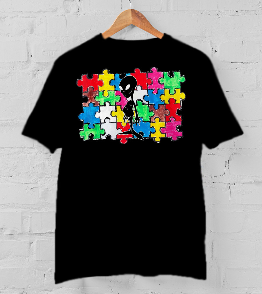 Alien UFO Autism Awareness Puzzle Piece T-Shirt
