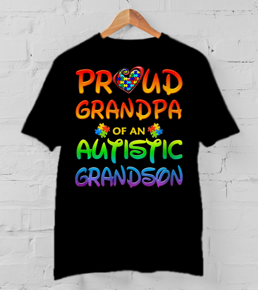Proud Grandpa Of An Autistic Grandson Autism Awareness T-Shirt