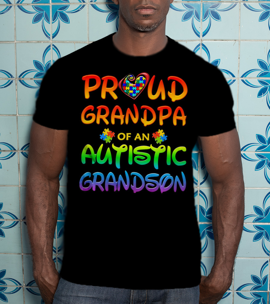 Proud Grandpa Of An Autistic Grandson Autism Awareness T-Shirt