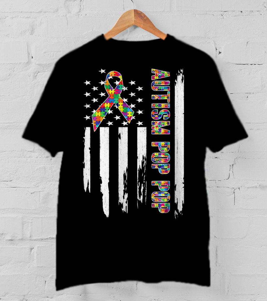 Autism Pop Pop American Flag Puzzle T-Shirt