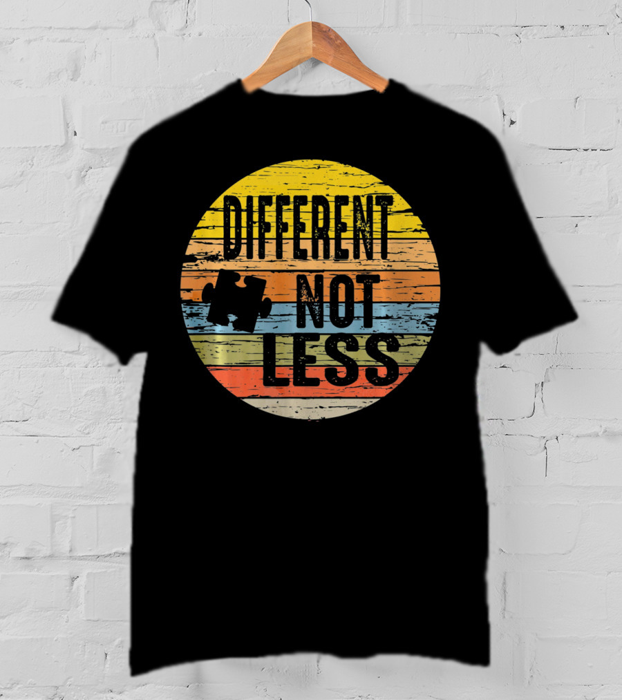 Different Not Less Retro Distressed Autism Awareness Puzzle T-Shirt