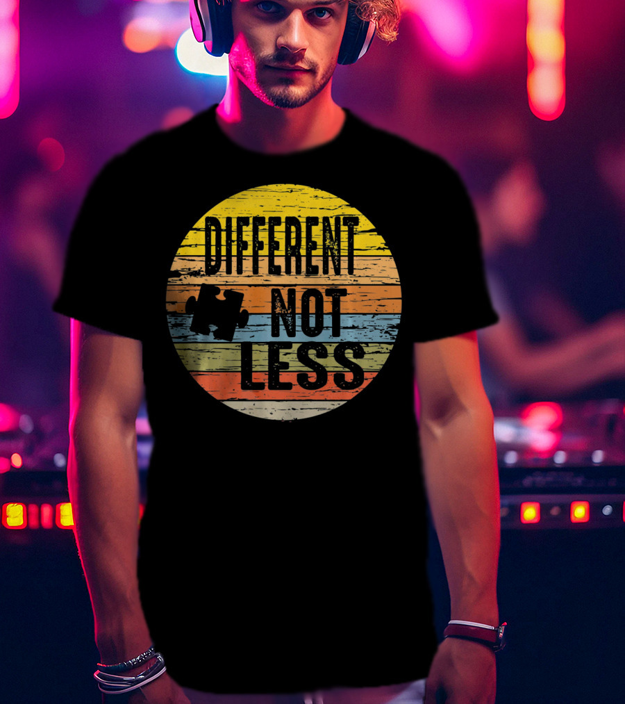 Different Not Less Retro Distressed Autism Awareness Puzzle T-Shirt