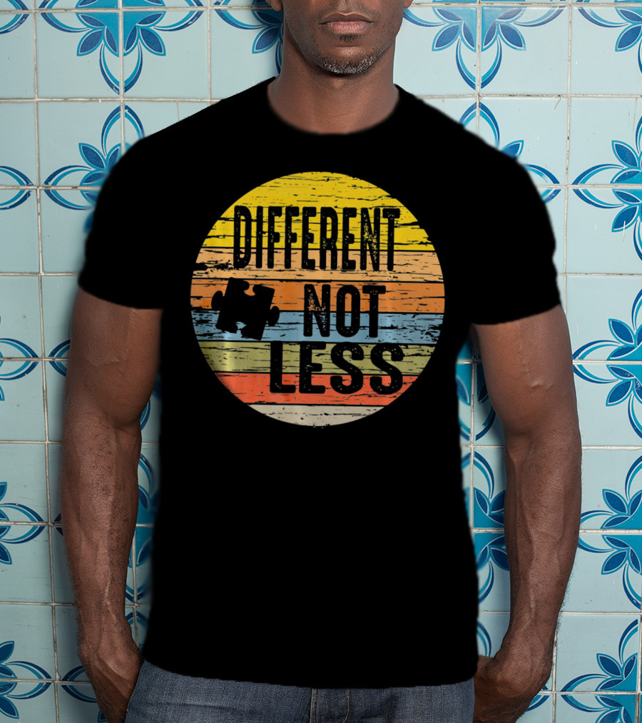 Different Not Less Retro Distressed Autism Awareness Puzzle T-Shirt