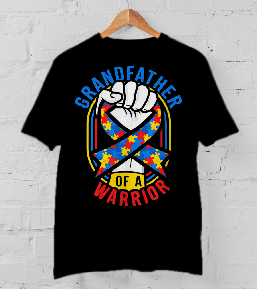 Grandfather Of A Warrior Autism Awareness Puzzle T-Shirt