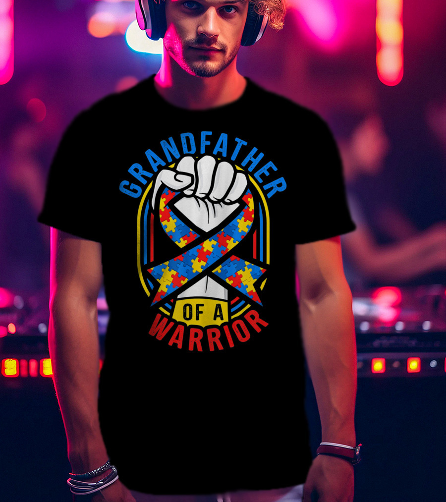 Grandfather Of A Warrior Autism Awareness Puzzle T-Shirt