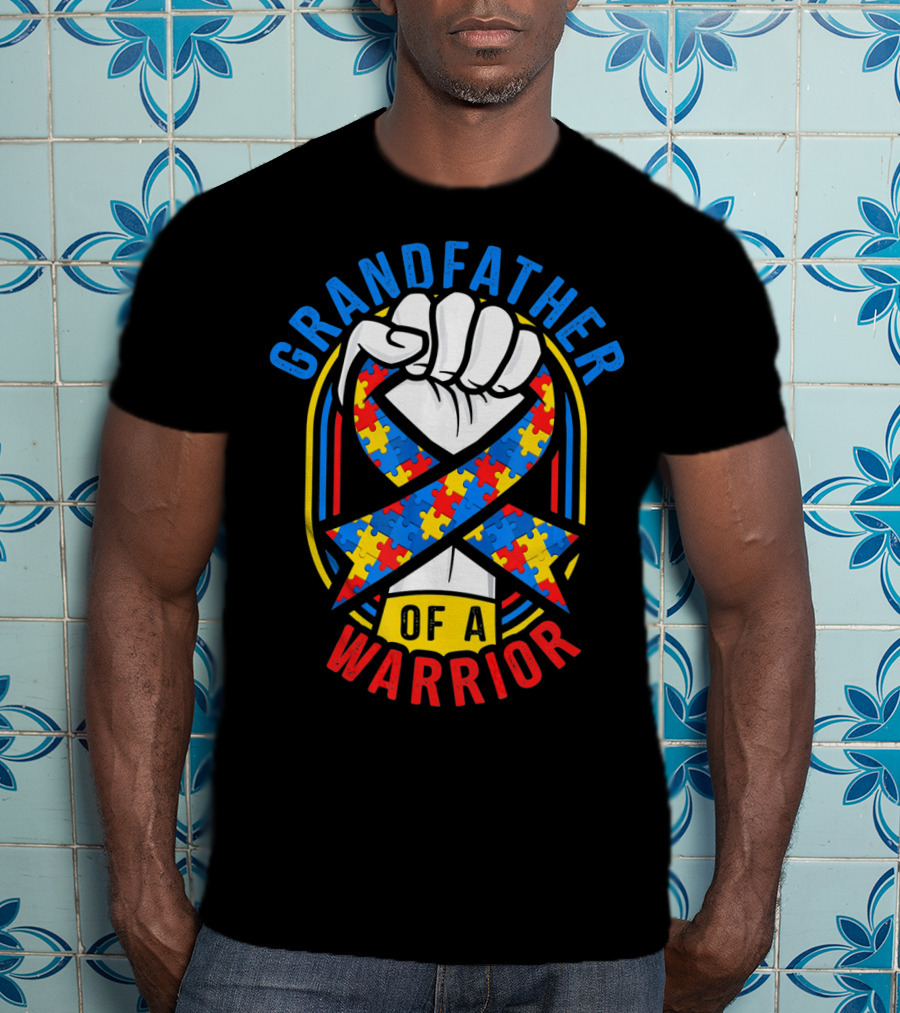 Grandfather Of A Warrior Autism Awareness Puzzle T-Shirt