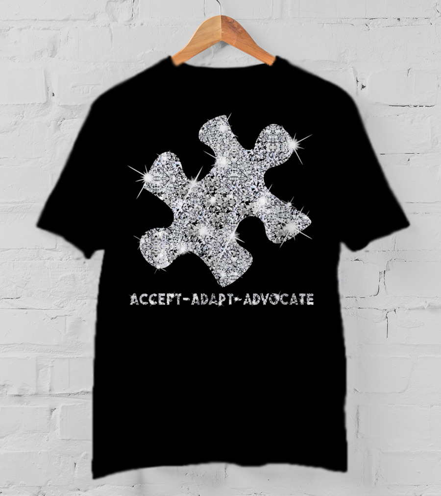Accept Adapt Advocate Autism Awareness Sparkling Puzzle Piece T-Shirt
