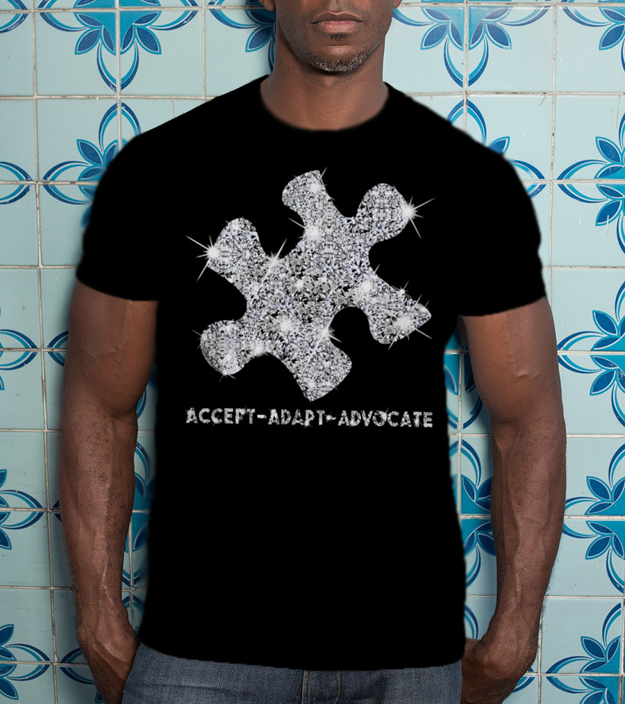 Accept Adapt Advocate Autism Awareness Sparkling Puzzle Piece T-Shirt