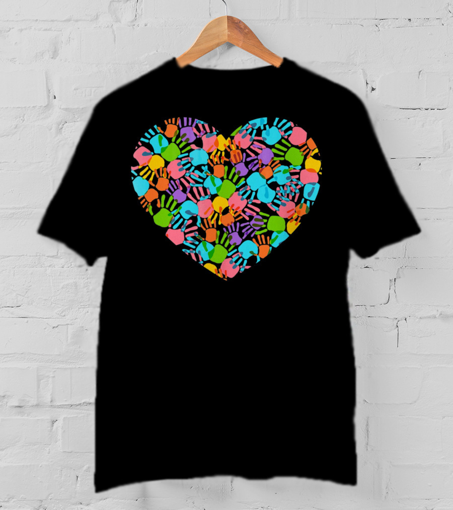 Autism Awareness Colorful Handprint Heart T-Shirt