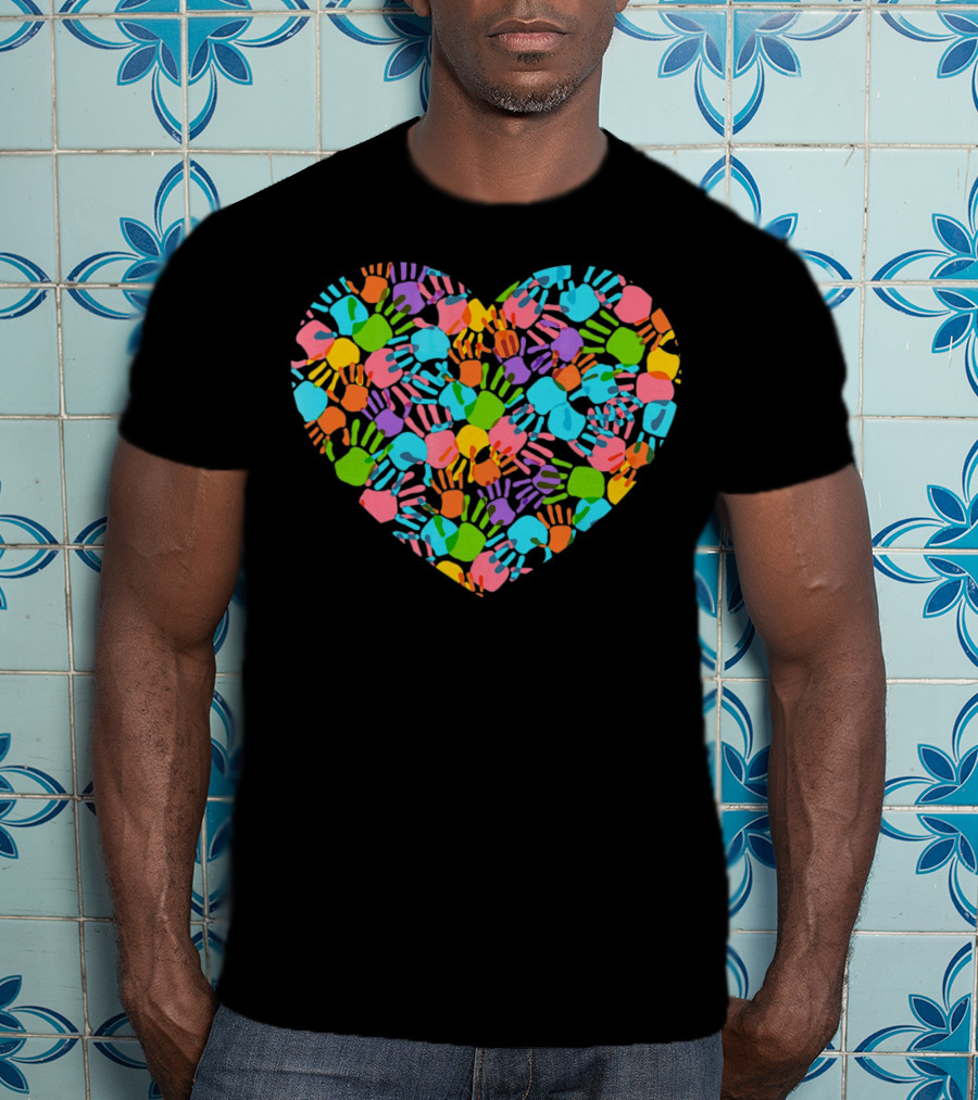 Autism Awareness Colorful Handprint Heart T-Shirt