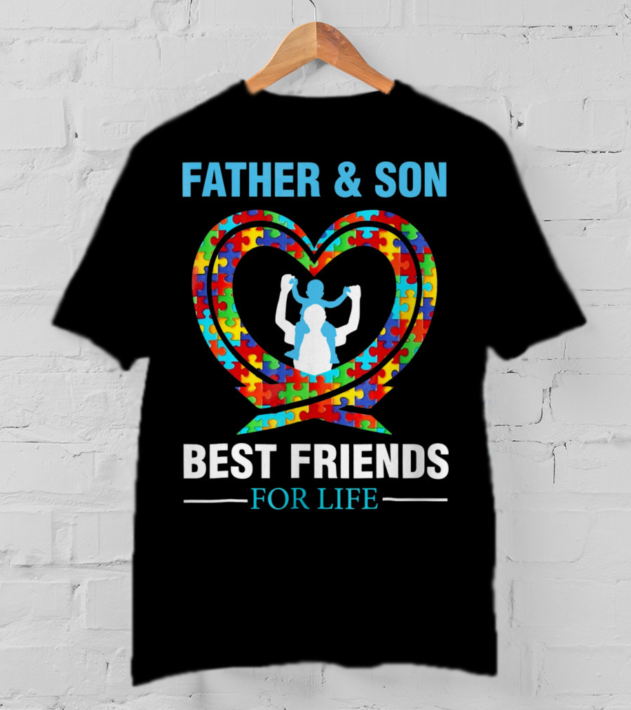 Father And Son Best Friends For Life Heart Puzzle T-Shirt