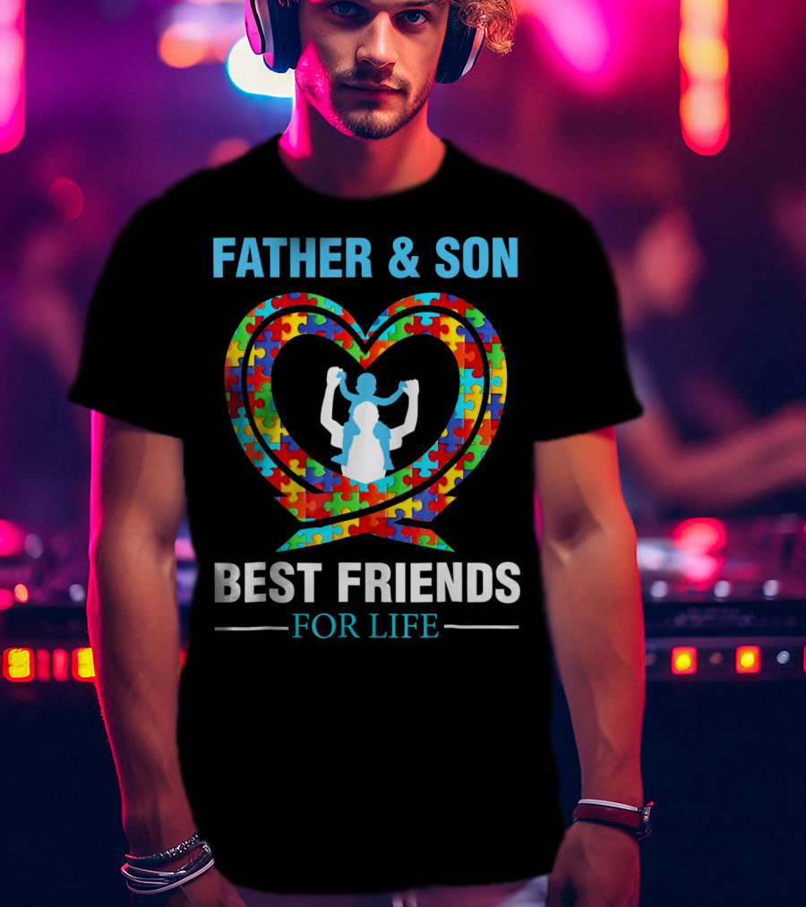 Father And Son Best Friends For Life Heart Puzzle T-Shirt