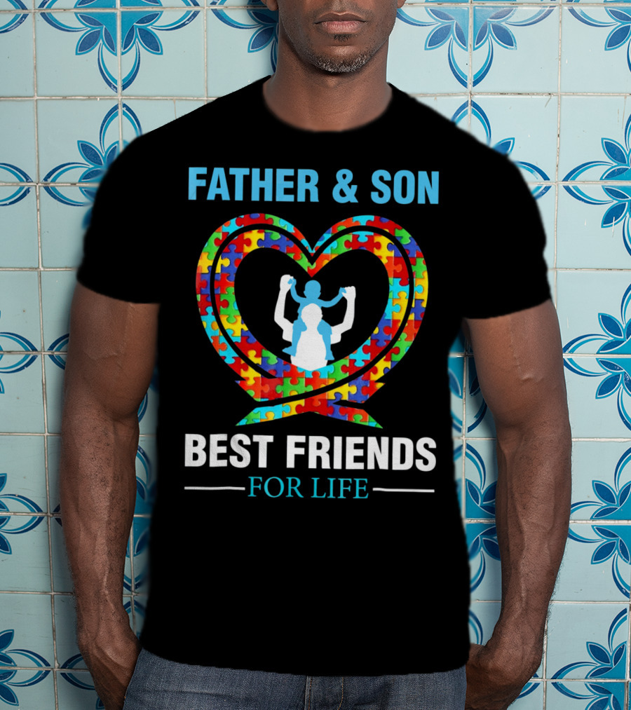 Father And Son Best Friends For Life Heart Puzzle T-Shirt