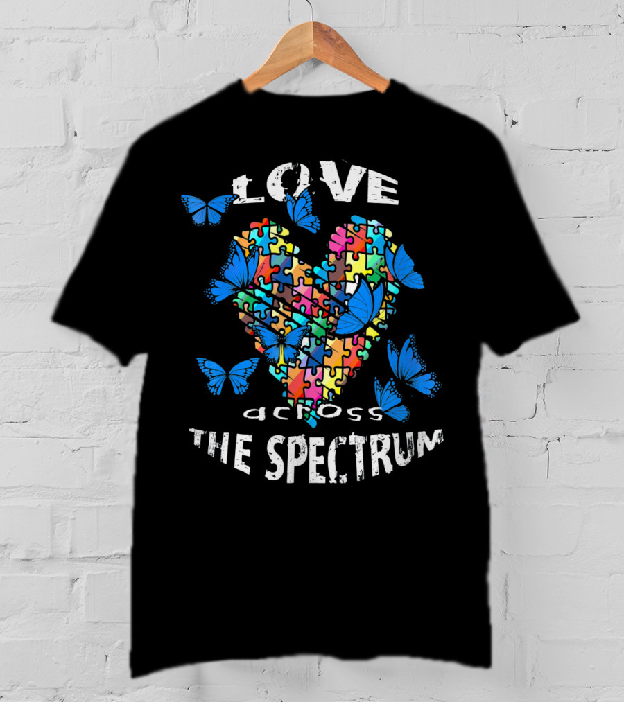 Love Across The Spectrum Autism Awareness Blue Butterflies T-Shirt
