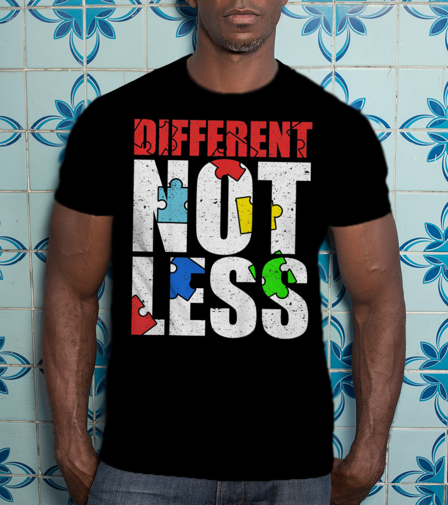 Kids Autism Awareness Different Not Less Puzzle Pieces T-Shirt