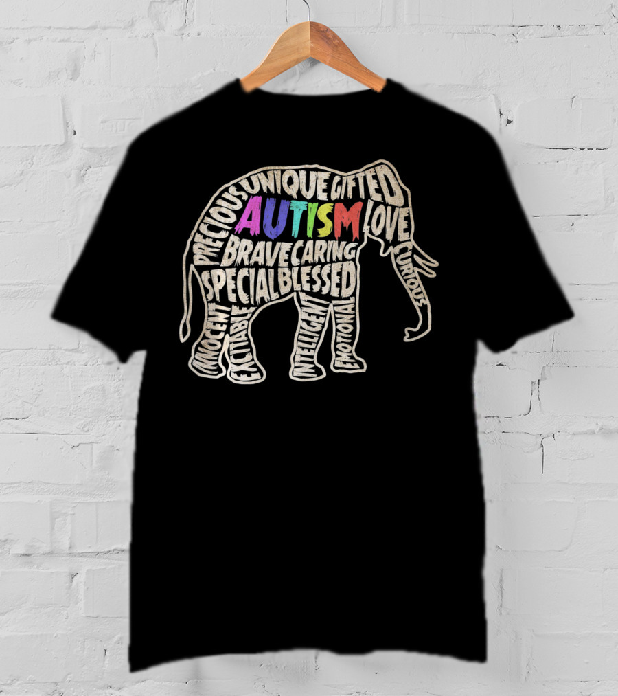 Autism Awareness Elephant Unique Gifted Precious Love Curious Special Blessed Courage Brave Caring T-Shirt
