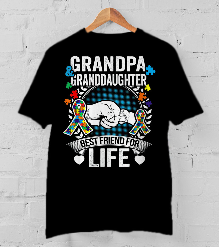 Grandpa And Granddaughter Best Friend For Life Autism Awareness Puzzle T-Shirt
