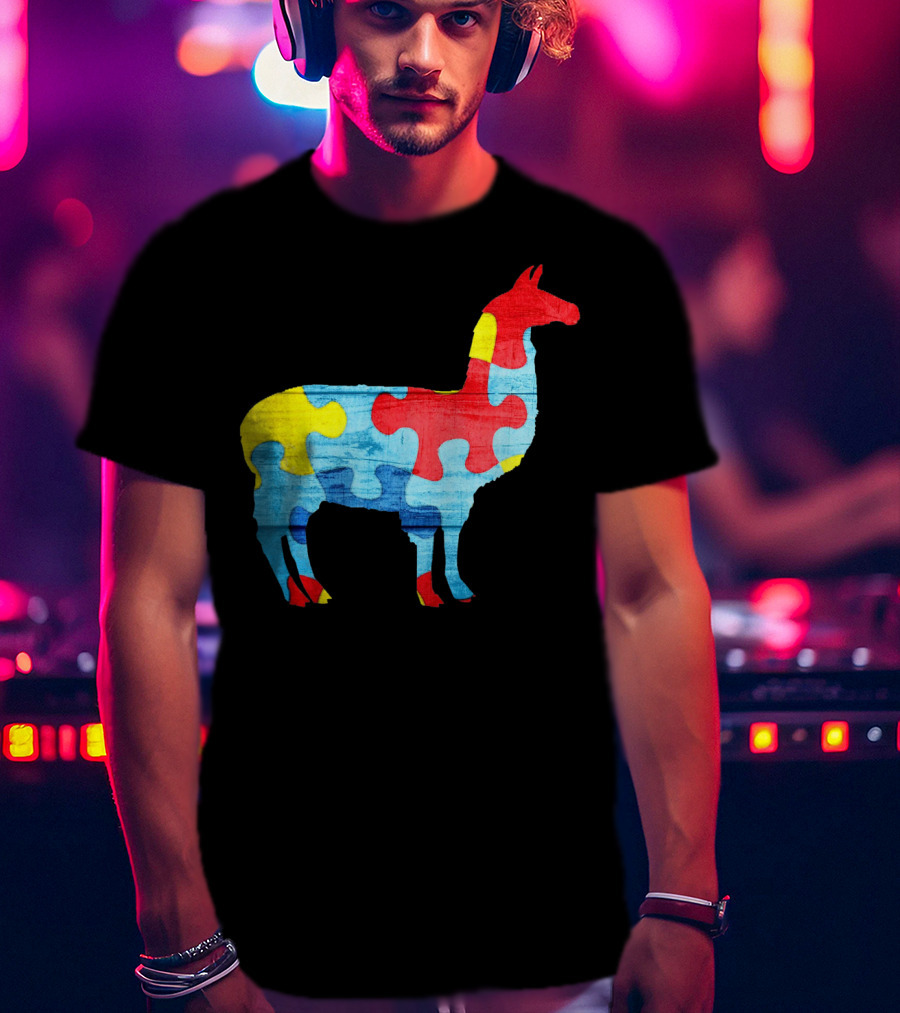Autism Awareness Puzzle Llama Multicolor T-Shirt