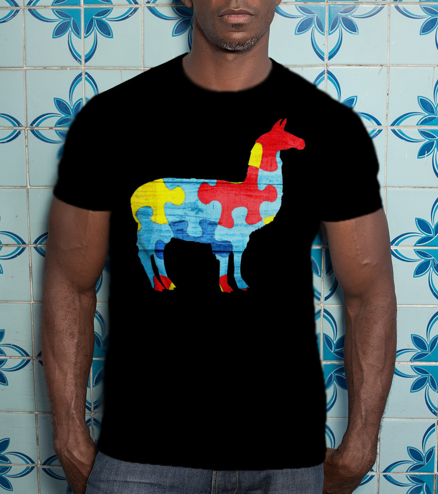 Autism Awareness Puzzle Llama Multicolor T-Shirt
