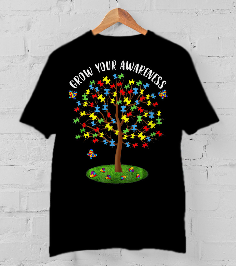 Grow Your Autism Awareness Tree With Puzzle Pieces And Butterflies T-Shirt