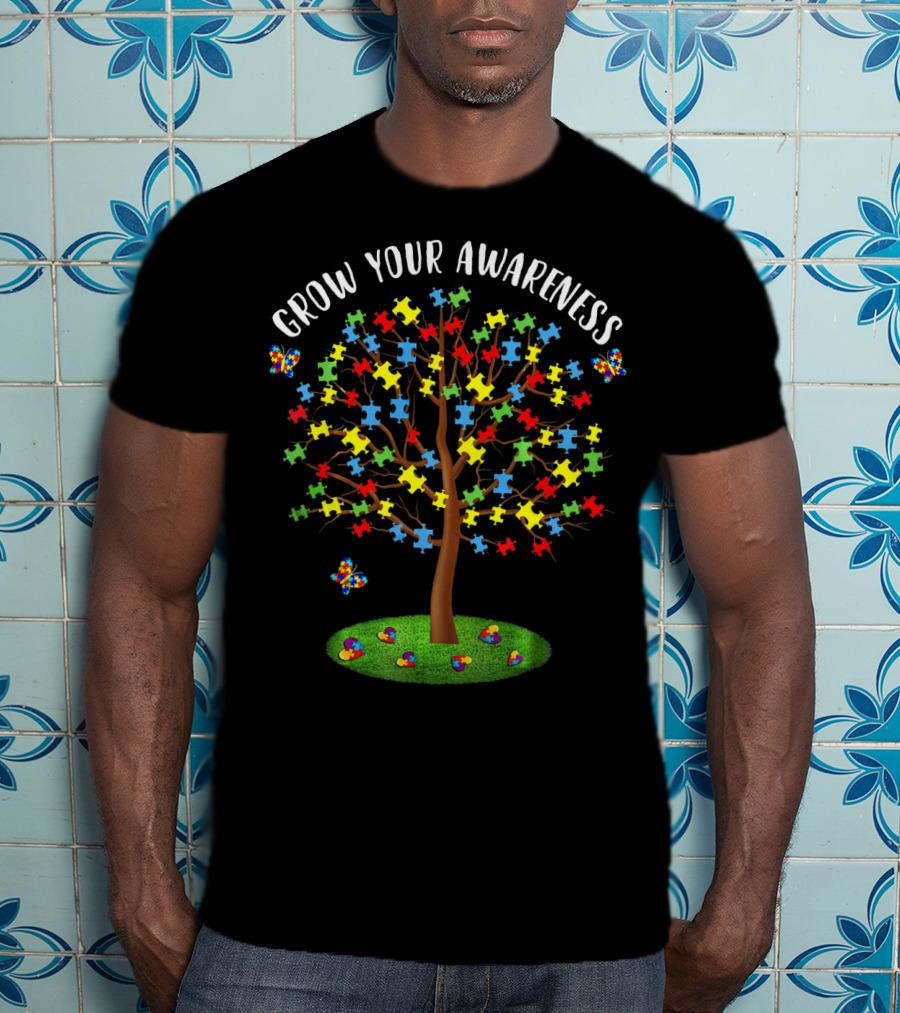 Grow Your Autism Awareness Tree With Puzzle Pieces And Butterflies T-Shirt