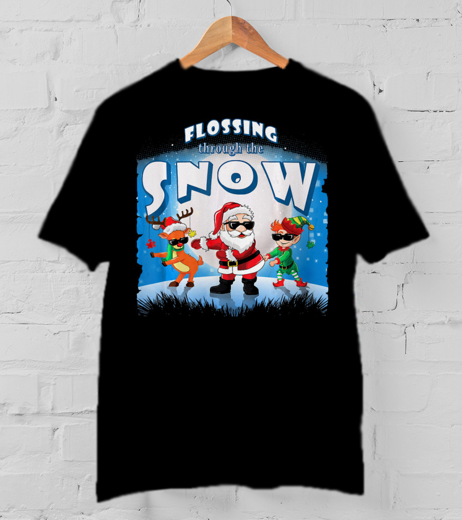Flossing Through The Snow Santa Elf Reindeer T-Shirt